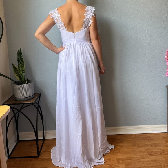 White Wedding Dress Chiffon A-Line Bodice - Picture 9 of 12